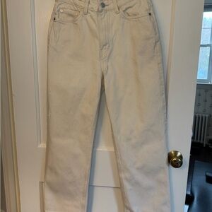 Weekday Rowe High Rise Straight Jeans Ivory Cotton Button Zip 5-Pocket Women